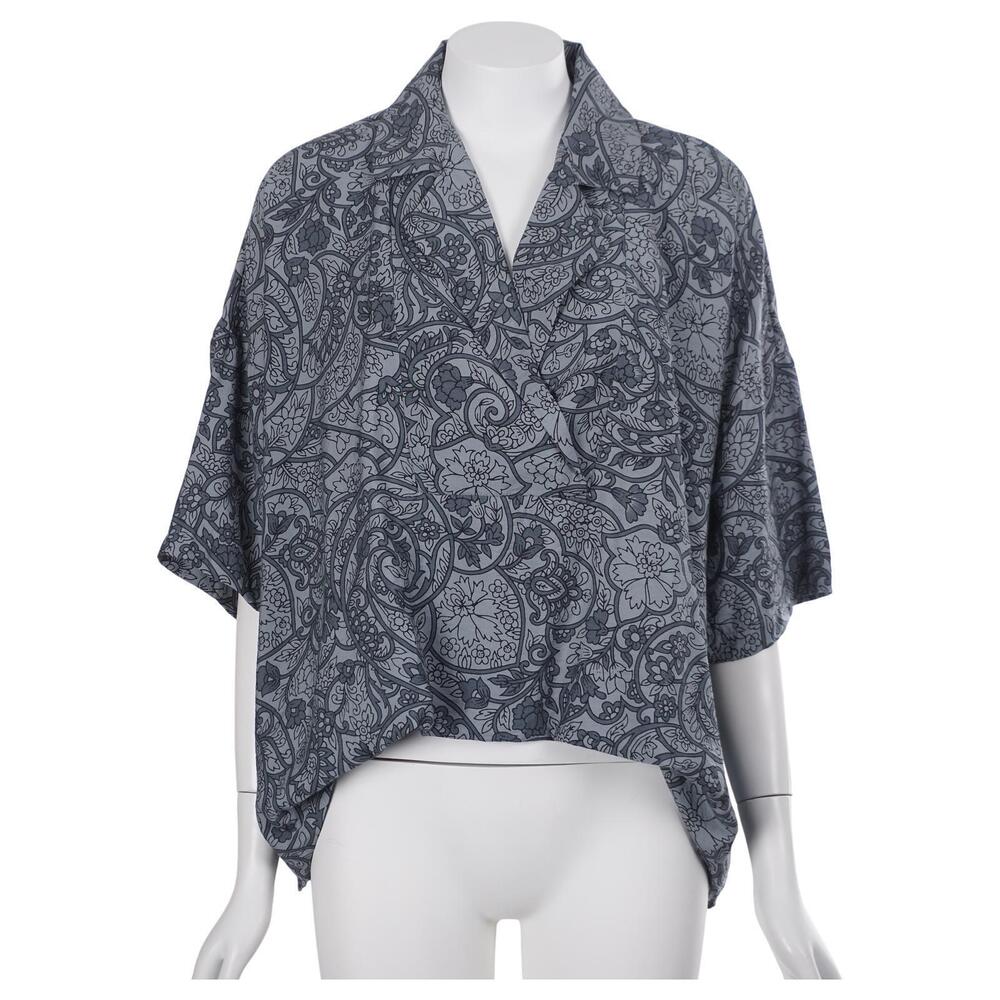 NWT Anthropologie Dylon Top XS Blue Floral Short Sleeve Oversized Boxy Casual